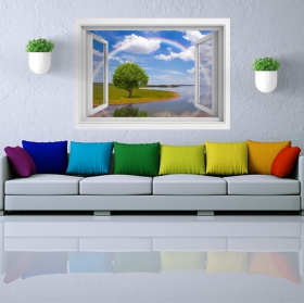 Vinilos ventana 3d arcoíris en el paisaje