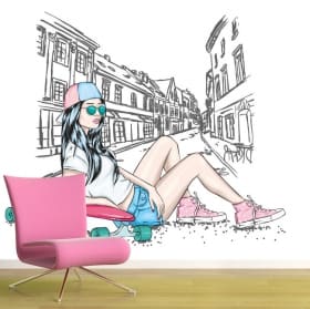 Vinilos decorativos mujer skater
