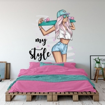 Vinilos decorativos y pegatinas mujer skater