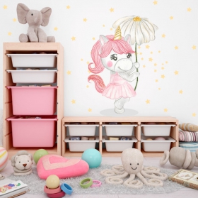 Vinilos decorativos y pegatinas unicornio con flor