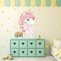 Vinilos decorativos unicornio y carreta con flores