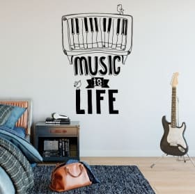 Vinilos y pegatinas frase en inglés music is life