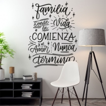 Vinilo frase familia donde la vida comienza