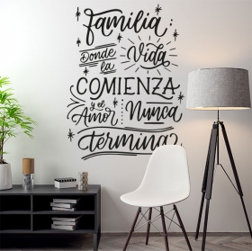Vinilo frase familia donde la vida comienza