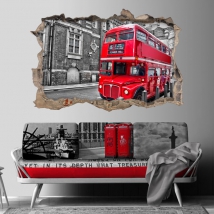 Vinilos agujero pared 3d autobús londres