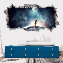 Vinilos 3d niña y la luna