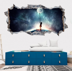 Vinilos 3d niña y la luna