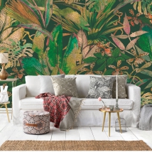 Papel pintado o fotomural flores plantas tropicales