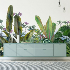 Papel pintado o fotomural plantas y flores estilo acuarela 
