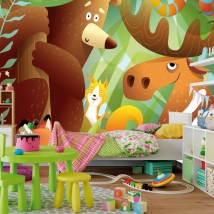 Papel pintado o fotomural dibujos animales en bosque infantil