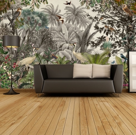 Papel pintado o fotomural paisaje plantas animales vintage