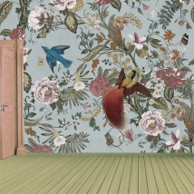 Fotomural o papel pintado flores y aves vintage