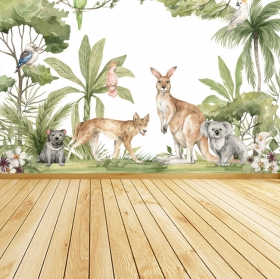 Papel pintado o fotomural paisaje palmeras animales canguro koala
