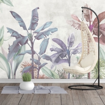 Papel pintado o fotomural plantas y flores acuarela