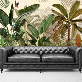 Papel pintado o fotomural plantas trópico colibrí