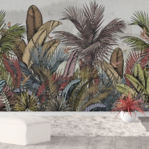 Fotomural o papel pintado dibujo vinatge plantas y colibrís