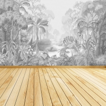 Fotomural o papel pintado paisaje selva tropical grises