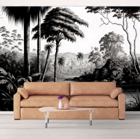 Fotomural o papel pintado paisaje selva lago blanco y negro