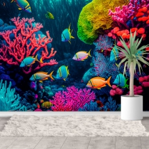 Papel pintado o fotomural ilustración mundo marino corales