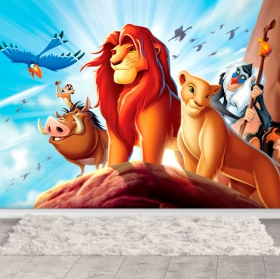Papel pintado o fotomural rey león pumba timón rafiki montaña