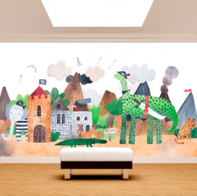 Fotomural o papel pintado ilustración acuarela animales disfrazados