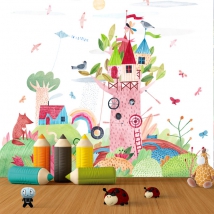 Fotomural o papel pintado ilustración infantil cuento castillo