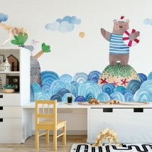 Fotomural o papel pintado dibujo infantil oso marinero