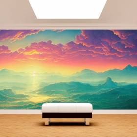 Fotomural o papel pintado amanecer montañas y nubes