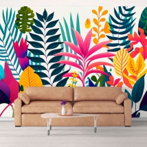 Papel pintado o fotomural plantas ilustración moderna