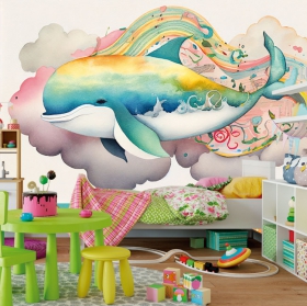 Papel pintado o fotomural ilustración ballena mágica