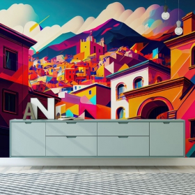 Papel pintado o fotomural ilustración moderna pueblo