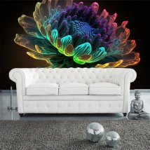 Papel pintado o fotomural flor colores neón efecto 3d
