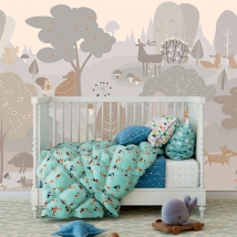 Fotomural o papel pintado dibujo infantil animales en el bosque