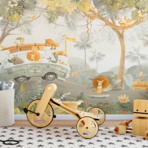 Fotomural o papel pintado dibujo infantil animales aventuras