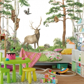 Papel pintado o fotomural ilustración animales bosque infantil