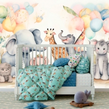 Papel pintado o fotomural ilustración animales cuarto infantil