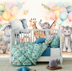 Papel pintado o fotomural ilustración animales cuarto infantil