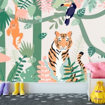 Papel pintado o fotomural ilustración juvenil infantil animales selva