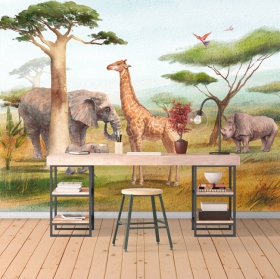 Papel pintado o fotomural paisaje africa safari elefante