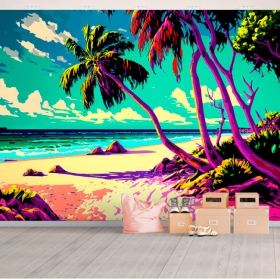 Papel pintado o fotomural paisaje caribe playa color