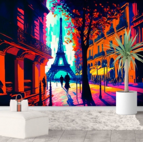 Papel pintado o fotomural ilustración moderna torre eiffel parís