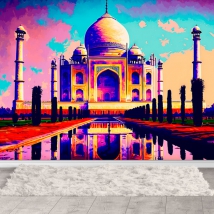 Papel pintado o fotomural ilustración moderna taj mahal monumento