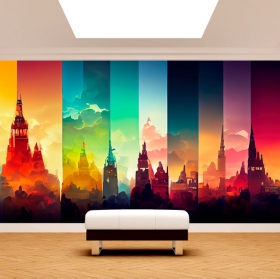 Papel pintado o fotomural perfiles monumentos y catedrales colores modernos