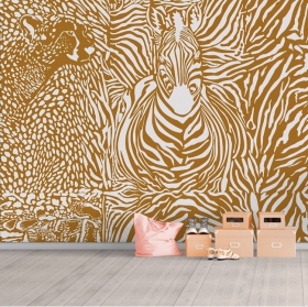Fotomural o papel pintado ilustración animales texturas en monocromo moderna