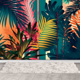 Fotomural o papel pintado dibujo palmeras tropicales moderno