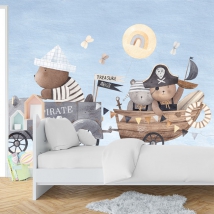 Fotomural o papel pintado dibujo infantil osos piratas