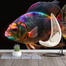 Fotomural o papel pintado pez goldfish color neón moderno