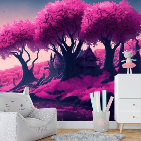Fotomural o papel pintado dibujo casa en el río cuento infantil juvenil