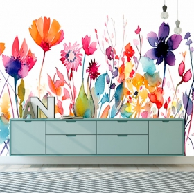 Fotomural o papel pintado  flores silvestres acuarela