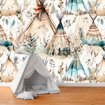 Fotomural o papel pintado acuarela tienda tipi